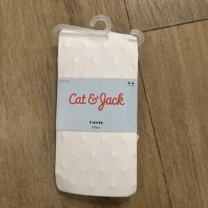 Cat & Jack Girls Footed Nylon Tights White Polka Dot‎ 4-6 Communion Holiday NWT
